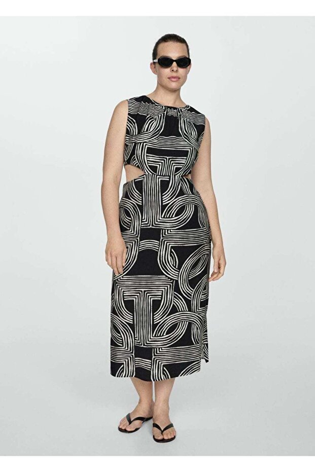 Yırtmaçlı desenli elbise - 5