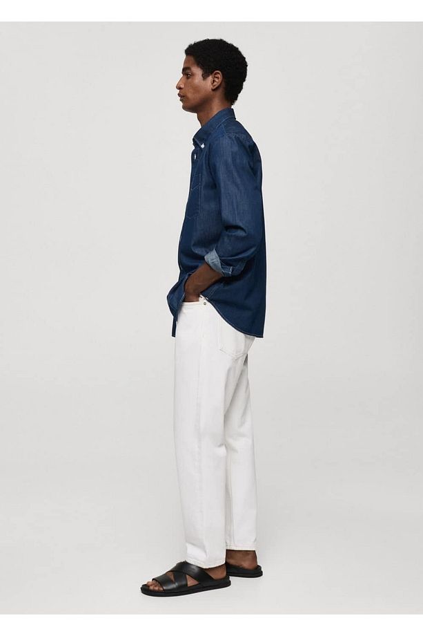 Regular Kesim Chambray Pamuklu Gömlek - 8