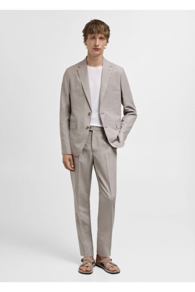 Slim fit keten karışımlı blazer ceket - 2