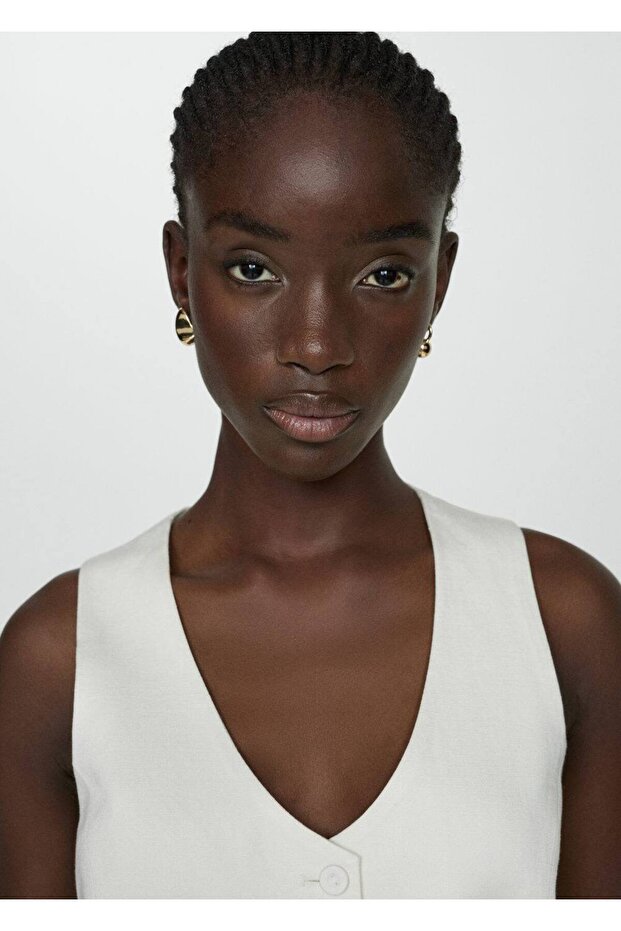 Düğmeli Keten Yelek - 8