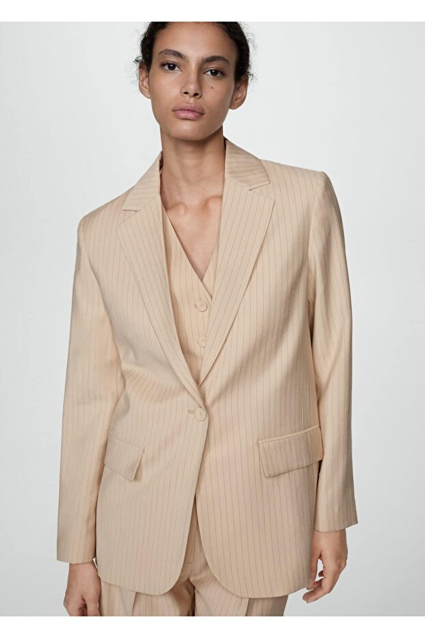 Çizgili kumaş blazer ceket - 1