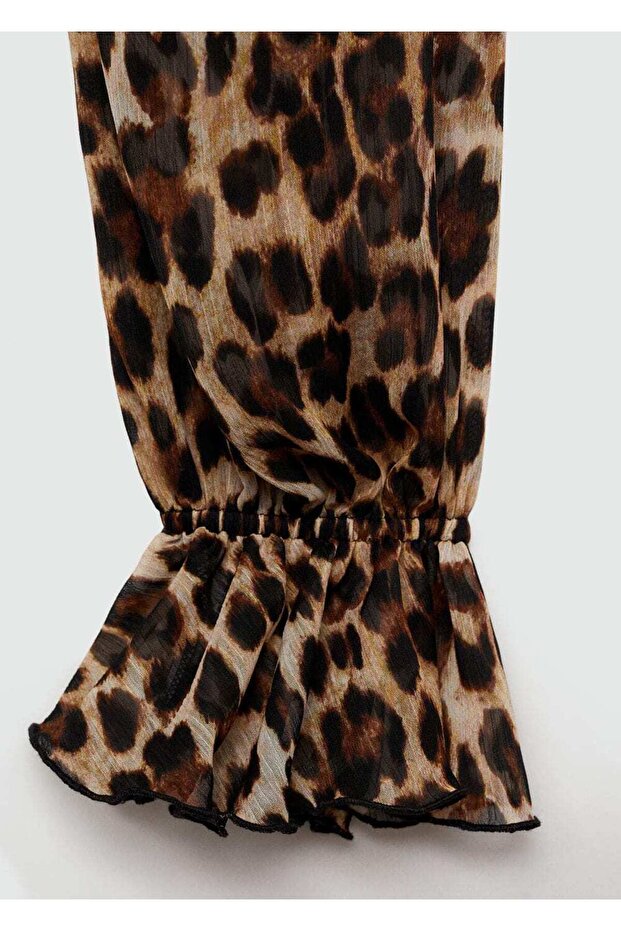 Leopar desenli evaze elbise - 7