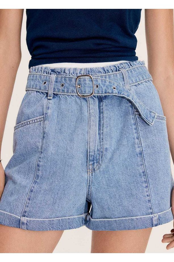 Kemerli denim şort - 6