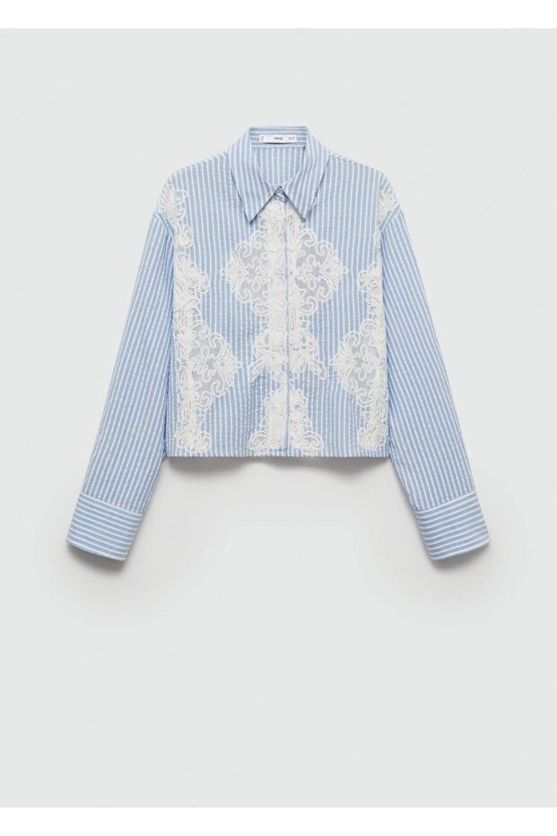 İşlemeli çizgili gömlek - 3