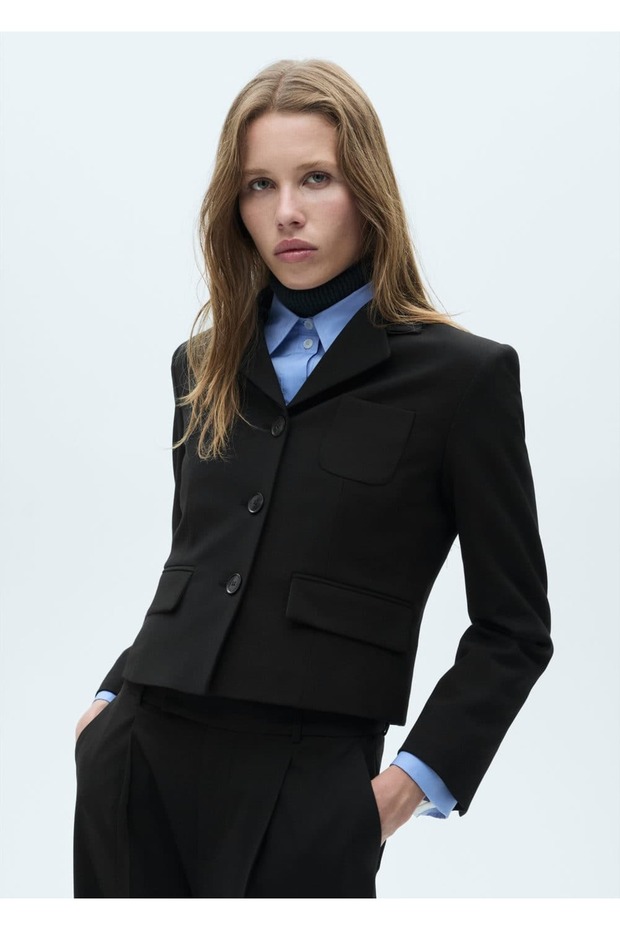 Düğmeli crop blazer ceket - 1