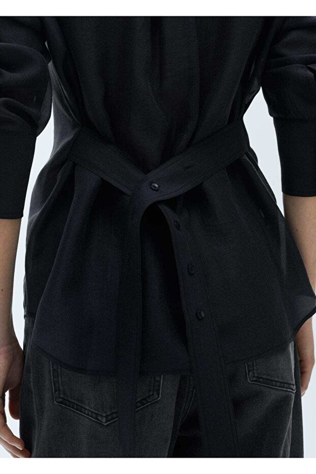 Lyocell kuşaklı gömlek - 6