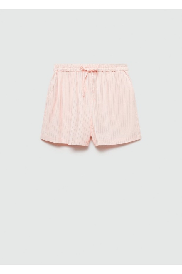 Çizgili keten şort - 3