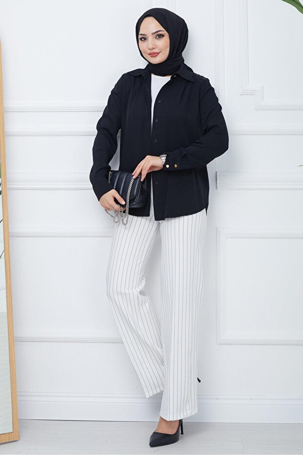 Striped Wide Leg Crepe Trousers White Hm2355