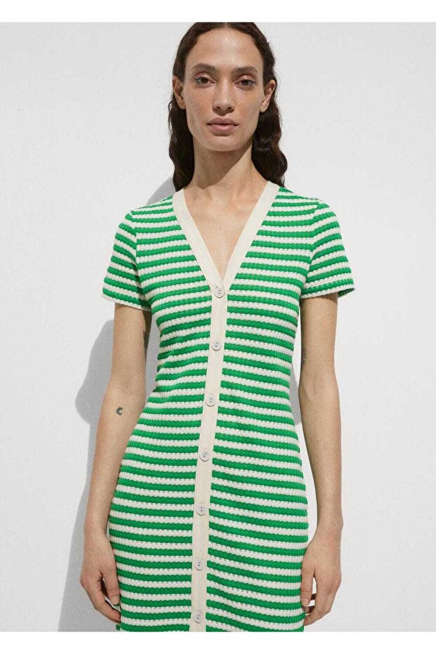 Düğmeli Tığ Işi Elbise - 1