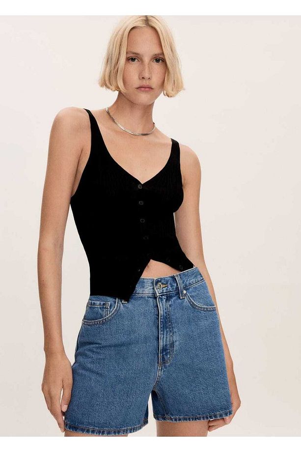 Yüksek belli denim şort - 1