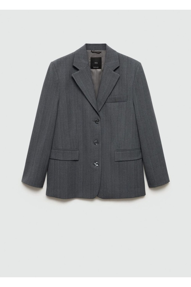 İnce Çizgili Blazer Ceket - 3