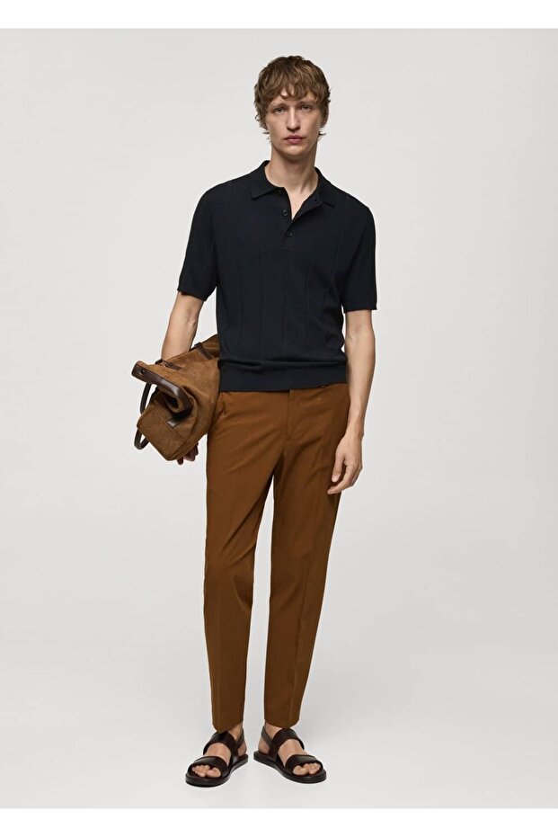 İnce Çizgi Dokumalı Polo - 2