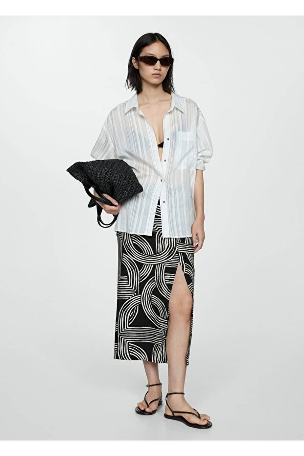 Desenli yırtmaçlı etek - 2