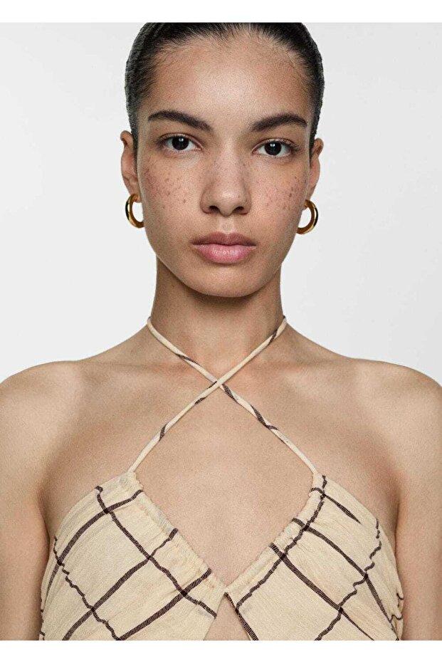 Askılı desenli elbise - 6