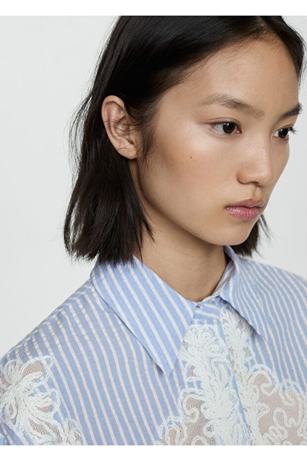 İşlemeli çizgili gömlek - 5
