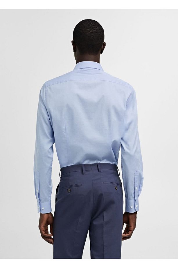 Slim fit mikro desenli twill gömlek - 4