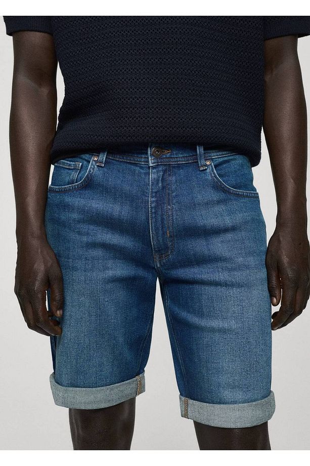 Slim fit kot bermuda şort - 7