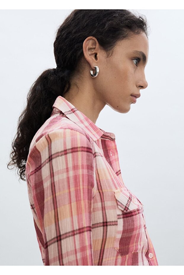 Kareli pamuklu tişört - 5