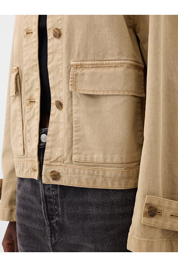 Kadın Bej Relaxed Utility Ceket - 3