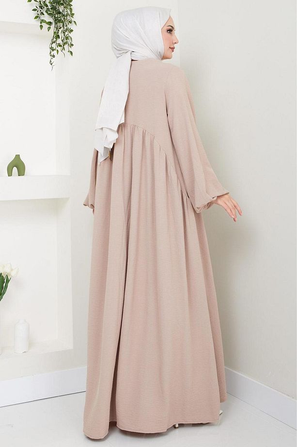 Eva Ayrobin Tesettür Elbise Bej HM2454 - 5