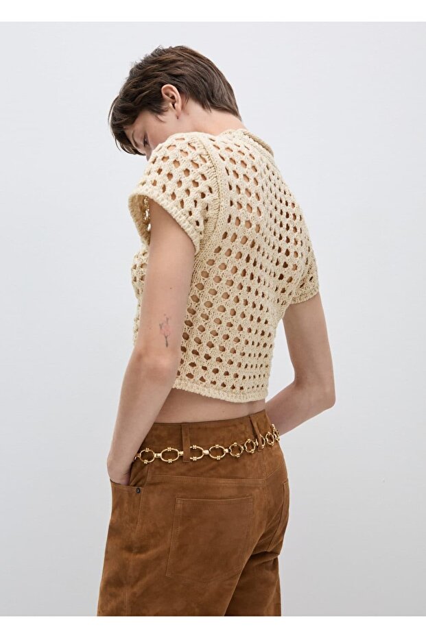 Short Sleeve Perforated Sweater