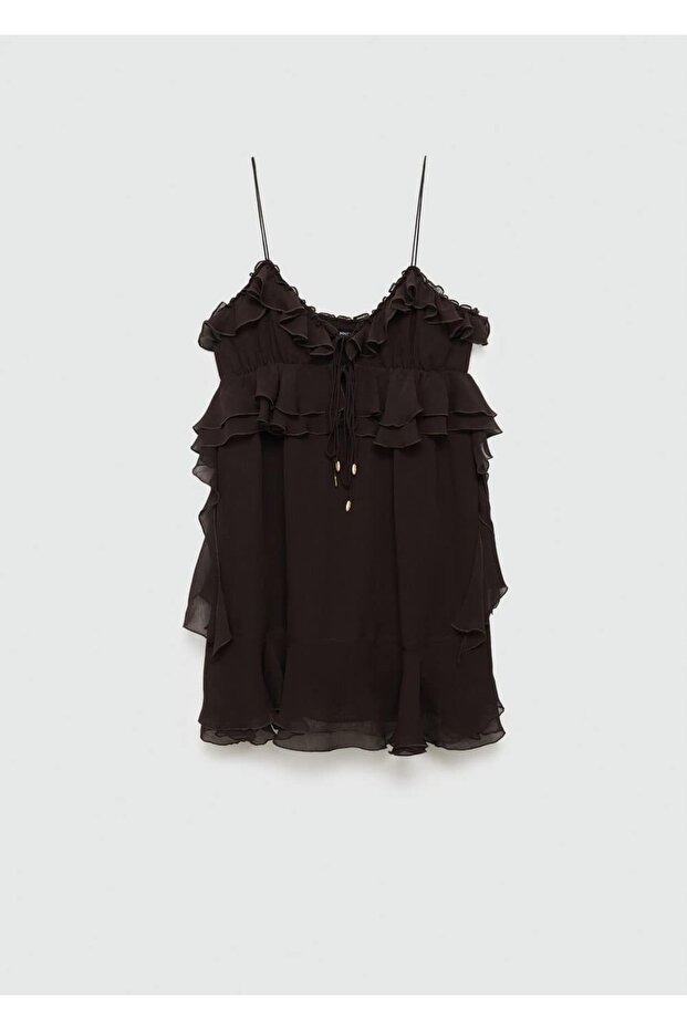 Volanlı askılı şifon elbise - 3