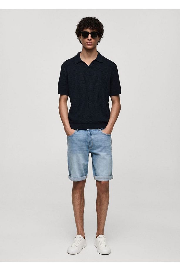 Slim fit kot bermuda şort - 2