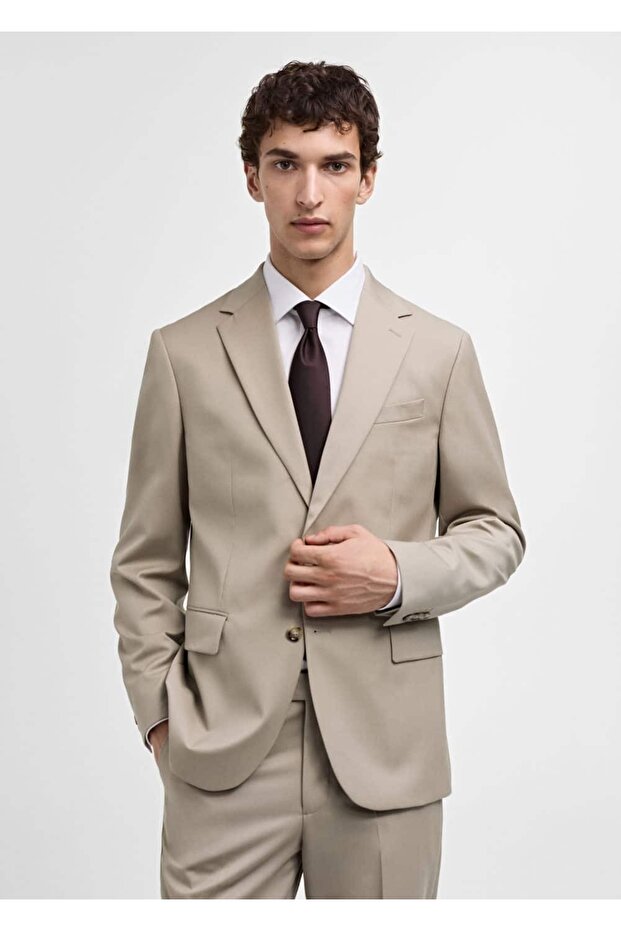 %100 işlenmemiş yün dar kesim blazer ceket - 1