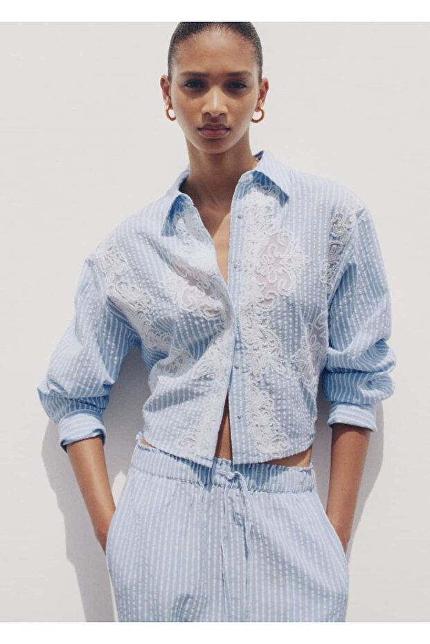 İşlemeli çizgili gömlek - 7