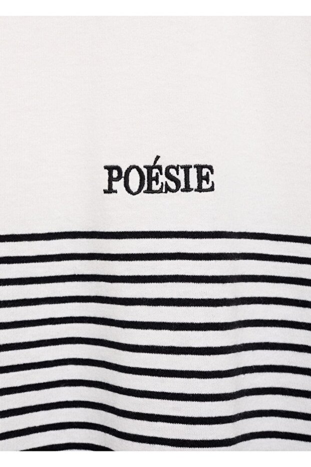 Pamuklu çizgili tişört - 5