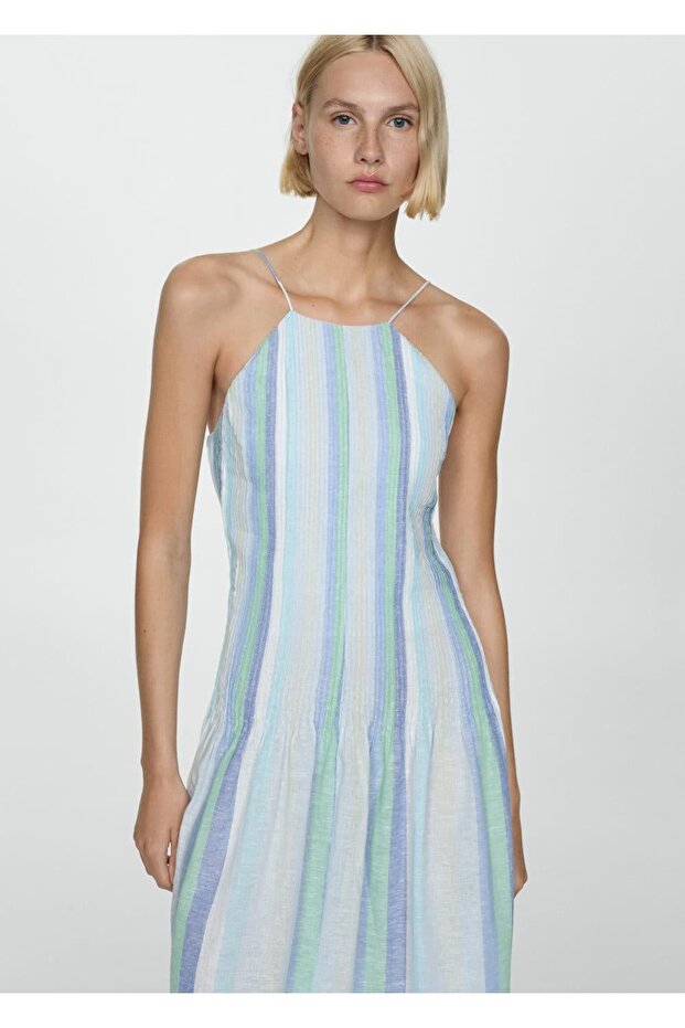 Ριγέ λινό φόρεμα - 1