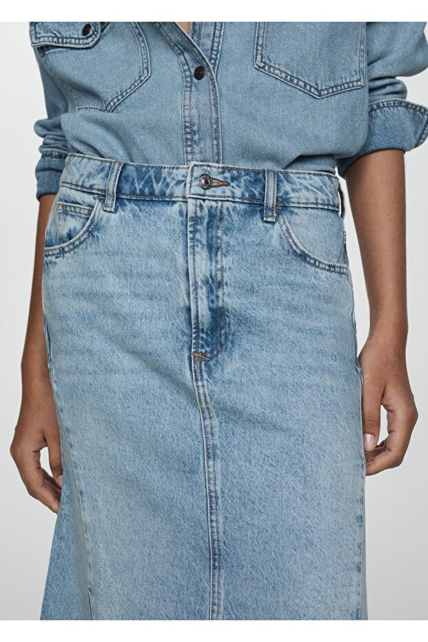 Yırtmaçlı denim etek - 5