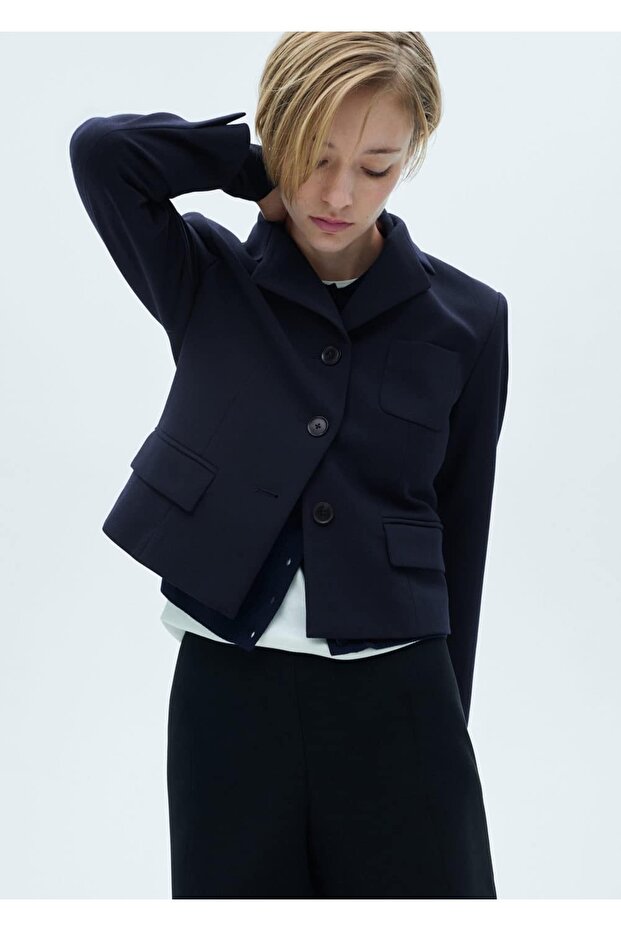 Düğmeli crop blazer ceket - 1