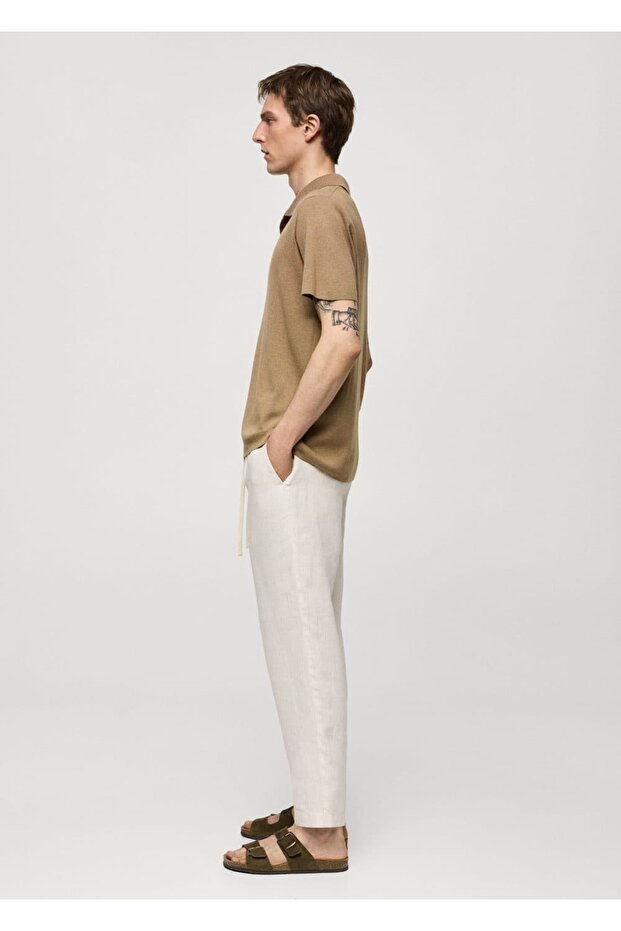 100% Linen Striped Drawstring Pants - 6