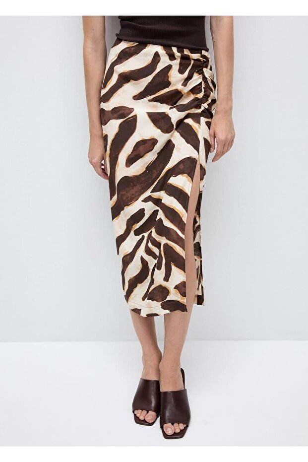 Hayvan desenli drape etek - 1