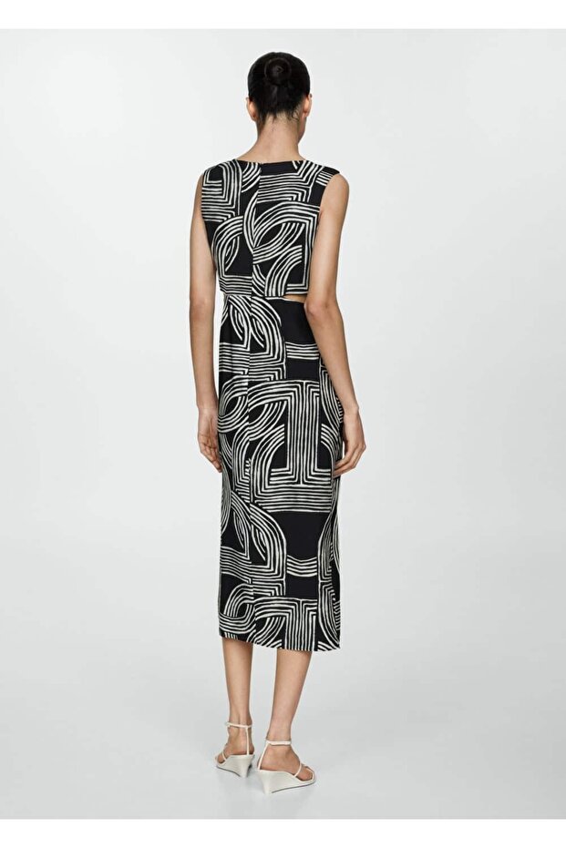 Yırtmaçlı desenli elbise - 4