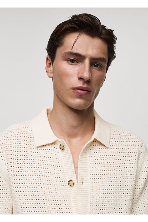 Düğmeli triko polo gömlek - 7