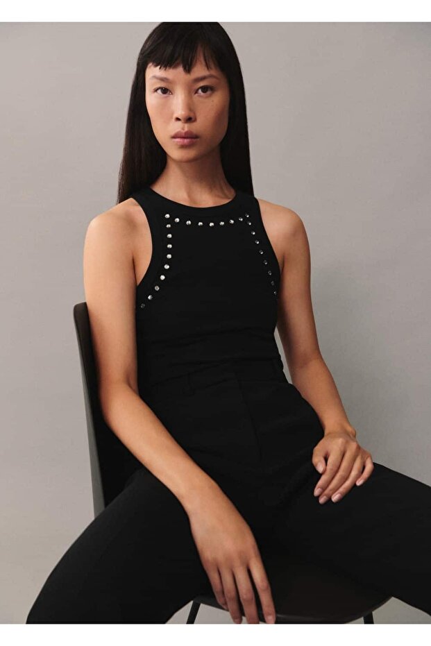 Kristal taşlı kısa bluz - 1