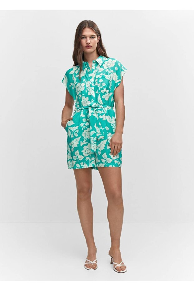 Çiçek desenli bağlı tulum - 2