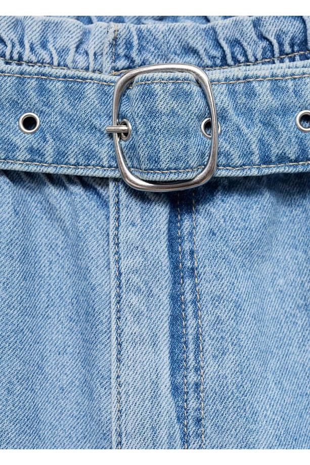 Kemerli denim şort - 7