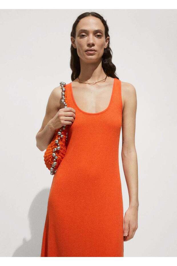 Sırtı çapraz triko elbise - 1