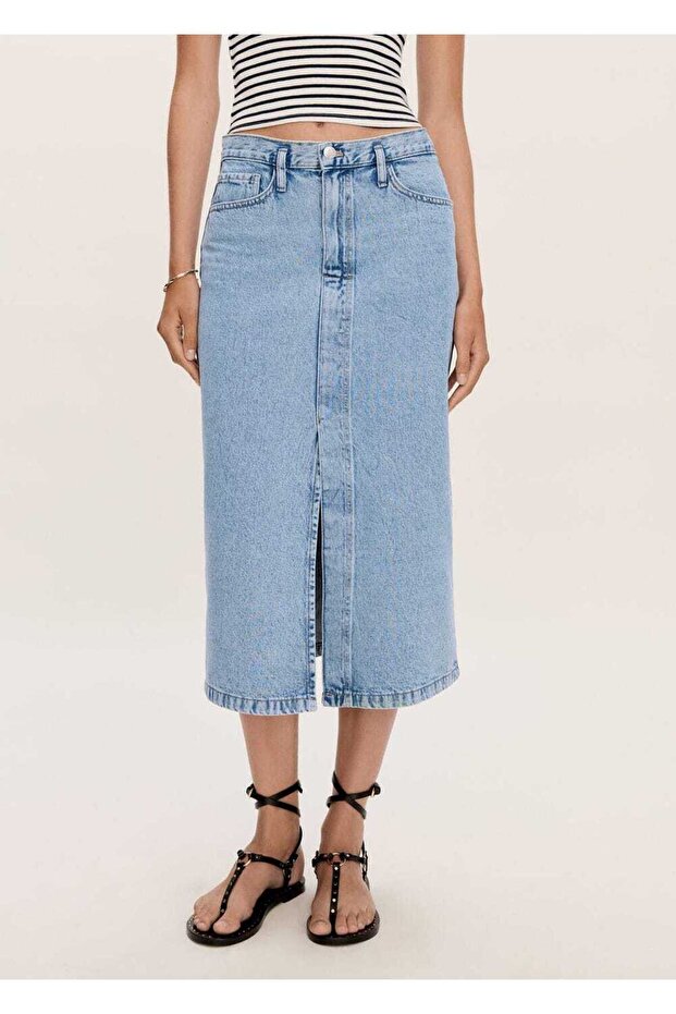 Yırtmaçlı denim etek - 1