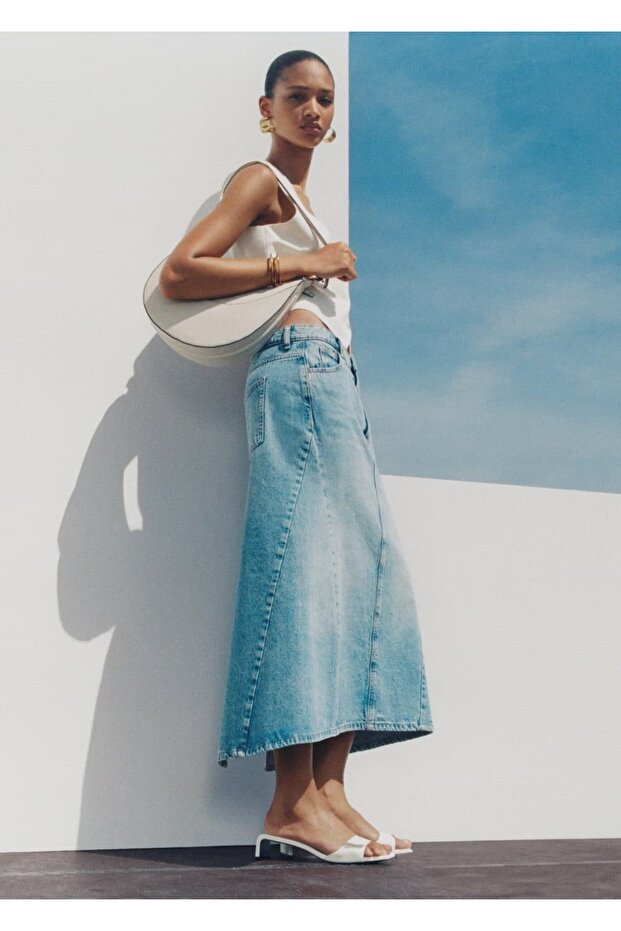 Yırtmaçlı denim etek - 6