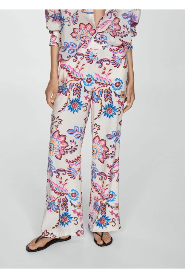 Floral Patterned Straight Cut Pants - 1