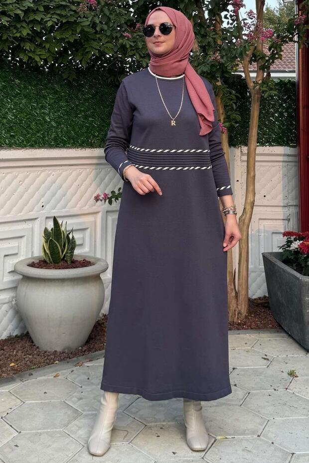 Samanyolu Antrasit Triko Elbise - 1