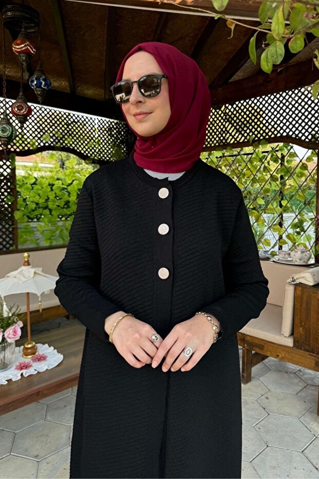 Sinem Çelik Örme Triko Hırka Siyah - 8