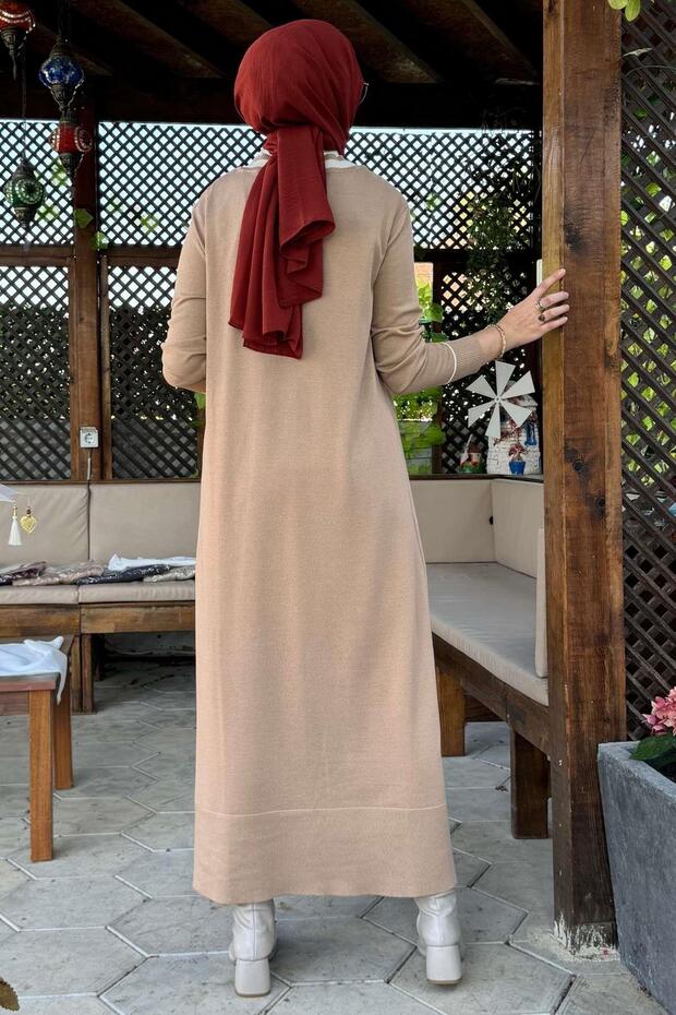 Eylül Gömlekli Triko Elbise Bej - 6