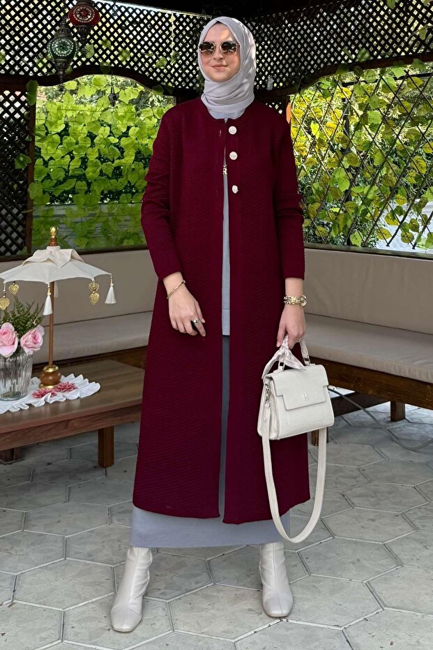 Sinem Çelik Örme Triko Hırka Bordo - 3