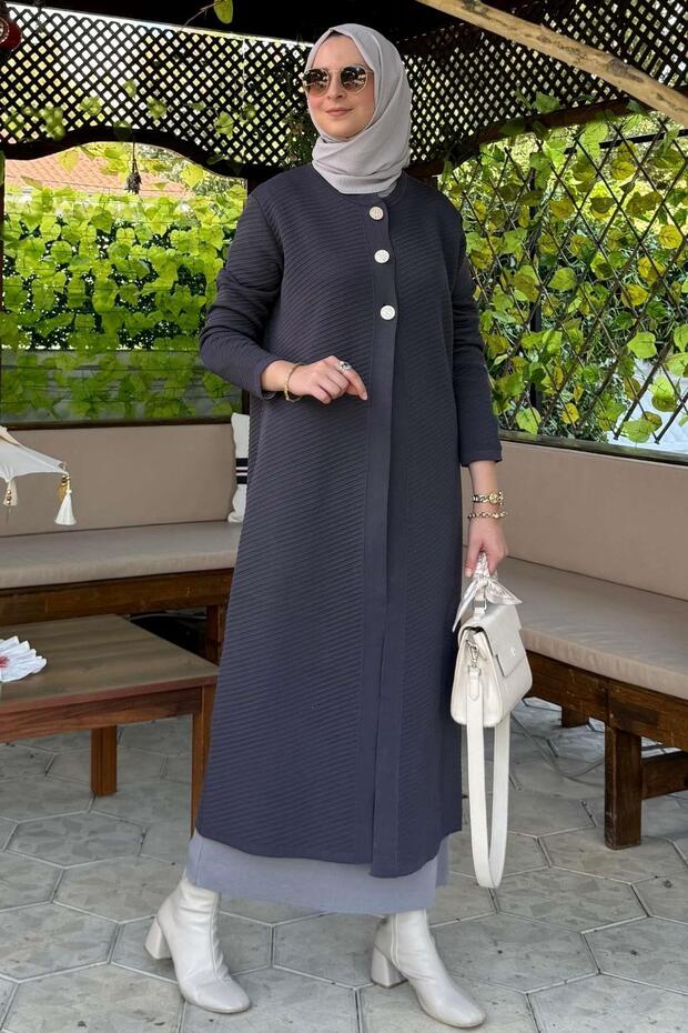 Sinem Çelik Örme Triko Hırka Antrasit - 9