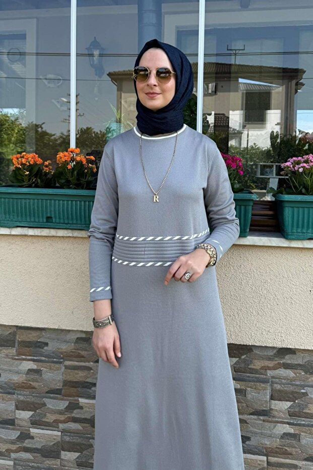 Samanyolu Gri Triko Elbise - 6